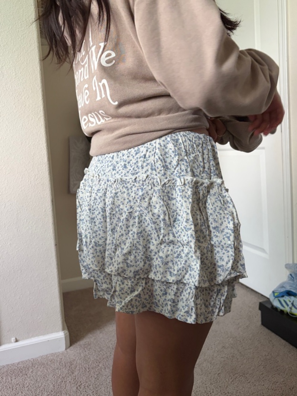 Sienna Sky Blue Floral Ruffle Mini Skirt